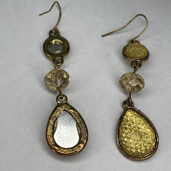 Yellow Shimmery Shiny Sparkle Drop Earrings 2” Drop - Picture 5 of 6
